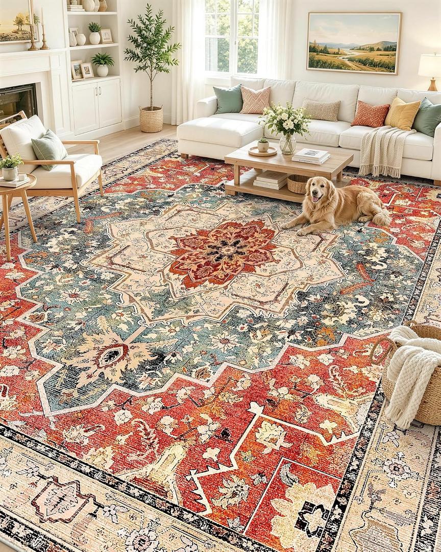 OLANLY 9x12 Washable Area Rug, Soft Non Slip Carpet for Bedroom Living Room