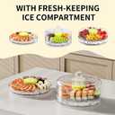 Compact Multifunc Chilled Serving Tray with Clear Rotating Lid,9 Inch Fruit Platter Tray for Parties and Small Cake Stand with Ice Storage Four Compartment Platter for Veggie Sushi Snacks Cupcakes