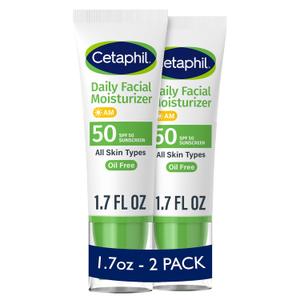 Cetaphil Daily Facial Moisturizer SPF 50, 1.7 Fl Oz (Pack of 2), Gentle Facial Moisturizer For Dry to Normal Skin Types, No Added Fragrance, Dermatologist Recommended
