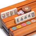 Yellow Mountain Imports American Mahjong Set, Mojave (Ivory) with Brown Soft Case, All-in-One Racks with Pushers, Wright Patterson Scoring Coins, Dice, & Wind Indicator, 21.7 X 10.6 X 3 Inches