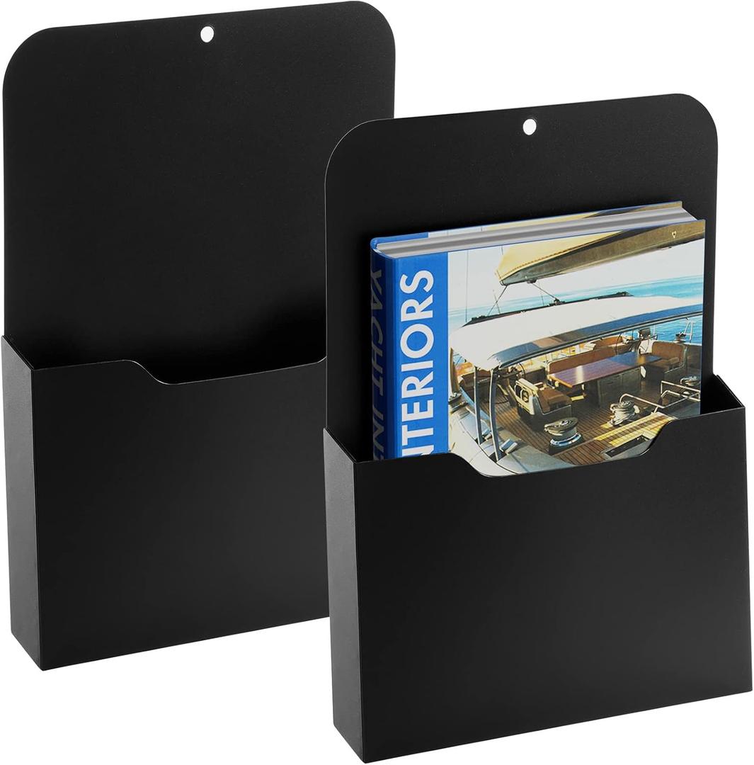 Marbrasse 2 Pack Magnetic File Holder - Paper Holder, Pocket Organizer,Hanging Wall File Organizer Office Supplies Storage, Magazine Mail Organizer Case for Notebooks,Planners,Letter (Black)