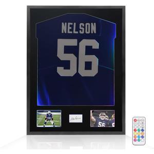 Snail 32"x24" Jersey Frame Display Case Wooden Wall Mounted Shadow Box for Baseball Basketball Football Soccer Hockey Sport Shirt, Plus Displaying Two Idol's Photos and One Signature, Black Finish