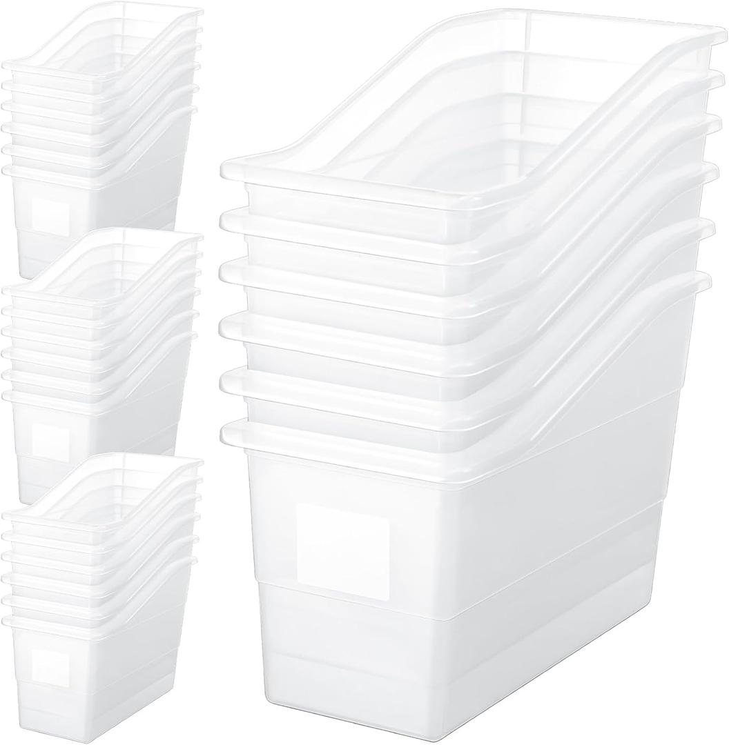 Suzile 24 Pcs Interlocking Plastic Book Bins Bulk, Clear
