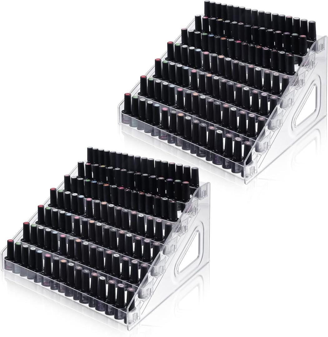 2 Pcs 7 Tiers Clear Essential Oils Nail Polish Organizer Acrylic Display Stands, Paint Organizer Rack, Acrylic Display Rack for Nail Polish, Sunglasses, Essential Oils, Eyeglasses and Makeup