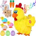 11 Pcs Easter Plush Toys Include Electric Stuffed Laying Egg Chicken Dancing with Sound Music Interactive Hopping Rabbit Walking Bunny Eggs Stuffed Animals Easter Gift