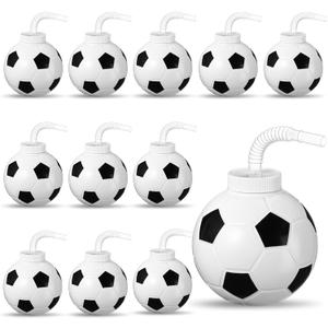 Sumind 12 Pcs Sport Ball Cups with Straws and Lids, 17 oz Plastic Cups Bulk for Adults Birthday Theme Party Sport Party Favors Supplies(Soccer)