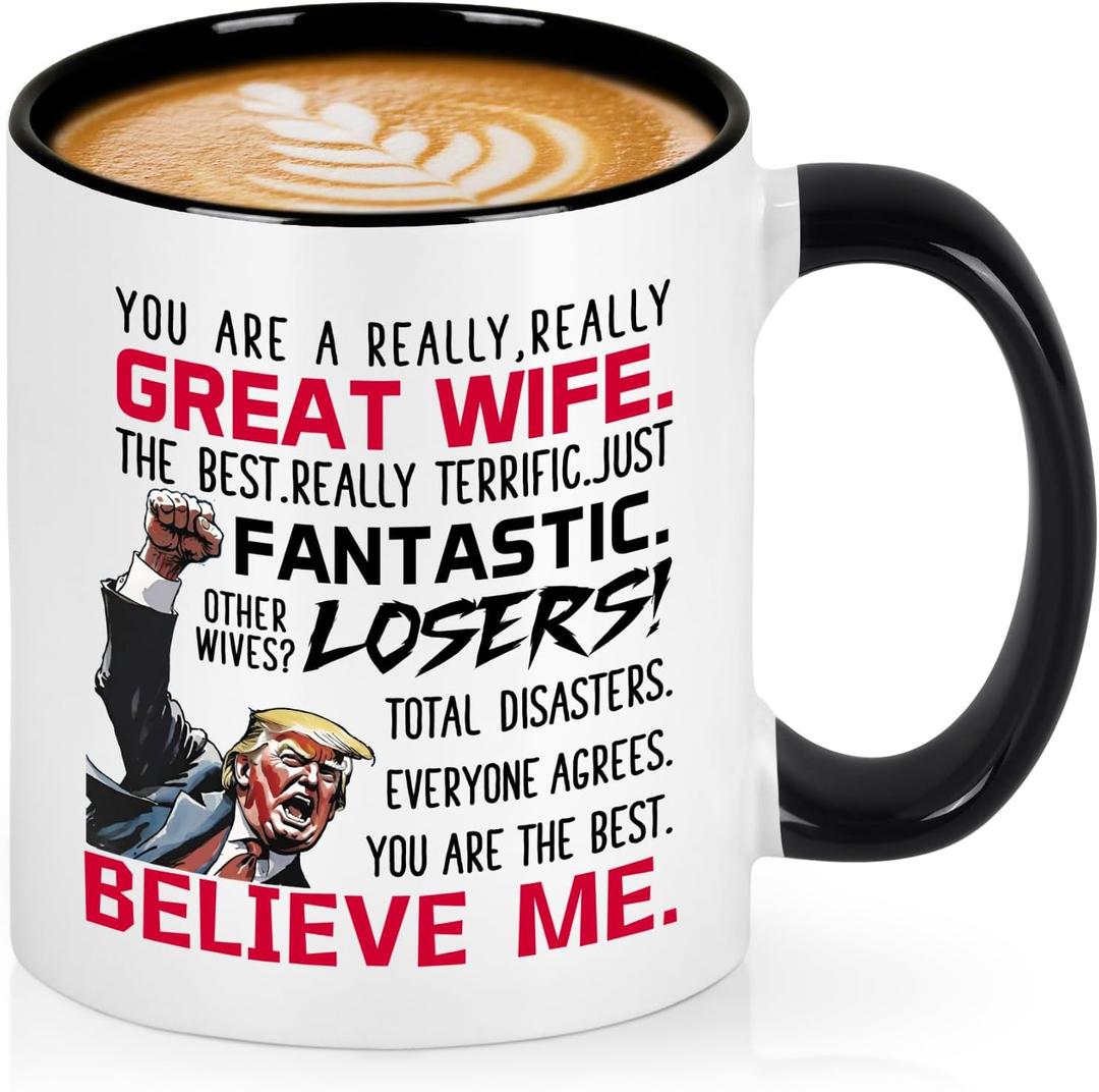 Cabtnca Wife Valentines Gifts, Mothers Day Gifts for Wife, Best Wife Presents, Wife Birthday Christmas Ideas from Husband, Funny Trump Valentines Mugs for Her, 11 Oz