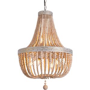 6-Lights Farmhouse Boho Wood Bead Chandelier,Modern Natural Wooden Beaded Pendant Light Fixture,E12 Adjustable Pendant Lighting for Dining Room Living Room Bedroom, Large