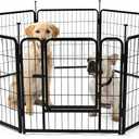 Amazon Basics Dog Playpen, 8 Panels Metal Fence with Door, Foldable for Indoor and Outdoor Use, Suitable for Small to Medium Sized Dogs, 24 Inch Height, Black