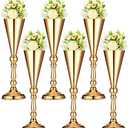 Potchen 6 Pcs Flower Trumpet Gold Vase Tabletop Centerpiece Gold Tall Flower Vases Bulk Wedding Table Decorative Centerpiece Table Decorations Arrangements for Floral Party Anniversary Birthday(L)
