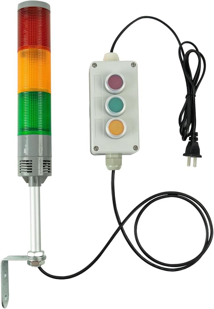 Y DIANS 3 Stack Super Bright LED Industrial Signal Tower Light Andon Lights with No Sound, Self Locking Switch or Flash, for Industrial, Warehouse, Indoor AC110V
