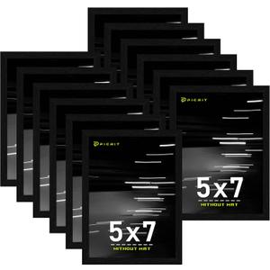 Picrit 5x7 Picture Frame Set of 12, Wall Gallery 5 x 7 Photo Frames without Mat, Multi Photo Display for Home Decor, Black