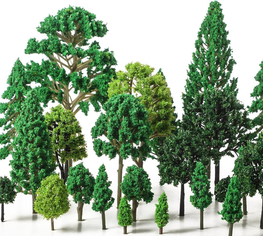 Skylety 35 Pieces Model Trees 1.2-6.3 Inch Mixed Miniature Toy Trees Diorama Supplies Fake Plants For Train Scenery Architecture Diy Crafts, Building Model Scenery Landscape Natural Green