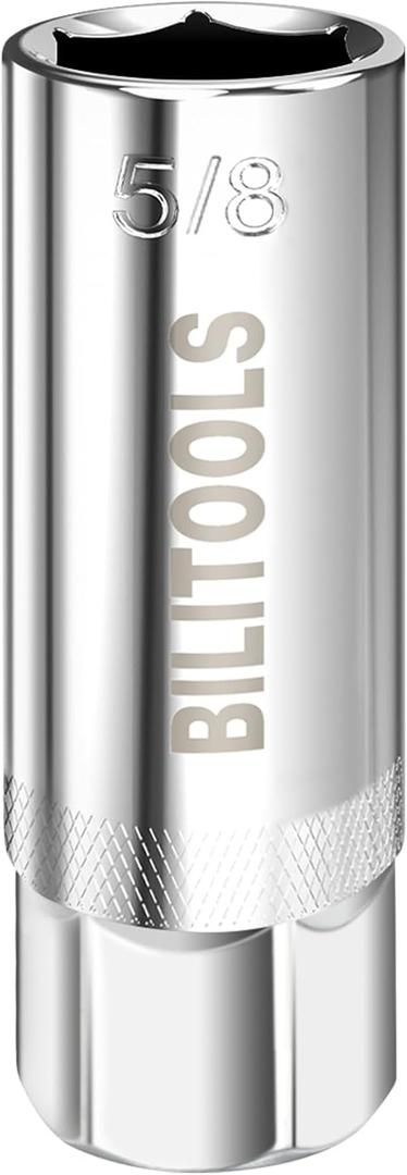 BILITOOLS 5/8'' Magnetic Spark Plug Socket 3/8-inch Drive Powerful Retains Thin Wall Spark Plug Socket 6-Point, CR-V