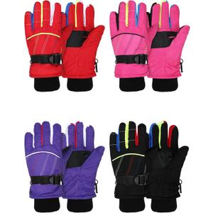 Hicarer 4 Pairs Winter Gloves for Kids Waterproof Snow Ski Gloves Girls Boys Warm Unisex Youth Clothes for Cold Weather (6 - 12 Years, Purple, Pink, Black, Red)