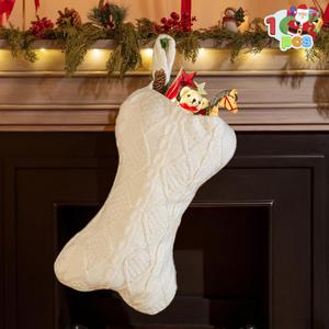 JOYIN 17'' Christmas Dog Stocking, Knit White Bone Shape Stockings, Large Puppy Hanging Xmas Accessories for Dogs Pets Christmas Decoration Party Decor