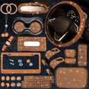 25PCS Bling Car Car Accessories Set,15 Inch Steering Wheel Cover,Shiny License Plate Frame,Center Console Cover and Rearview Mirror Set and Other Car Accessories(Orange)