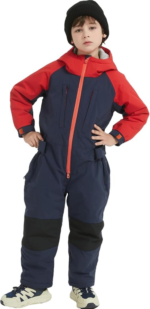 Kids Girls Boys One Piece Snowsuits Colorful Ski Suits Jumpsuits High Collar Hood Zipper Waterproof Jackets Winter (11-12 Years, Navy)