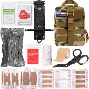 IFAK Trauma Kit with Tourniquet, 4Inch Israeli Bandage, Tactical First Aid Kit for Car, Camping, Hiking and Travel with Molle Bag (Camouflage Green)