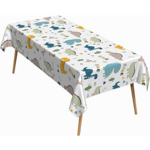 60x102 Inch Cartoon Dinosaur Rectangle Tablecloth Colorful Whimsical Prehistoric Animal Dino Cactus Table Cloth Waterproof Reusable Table Cover for Home Birthday Party Baby Shower Playroom
