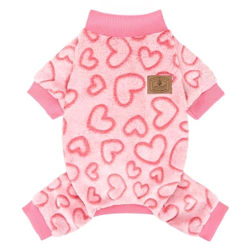 XPUDAC Dog Pajamas Heart Fleece Dog Sweater Winter Puppy Clothes for Large Dogs Girl Pet Holiday Clothes Doggie Outfits for Valentines Day, XL, Pink