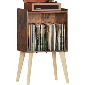 Gannyfer Record Player Stand  Minimalist Vinyl Record Storage Holds Up to 160 Albums, Mid-Century Record Holder Display Shelf with Wood Legs, Turntable Cabinet for Living Room, Bedroom (Brown)
