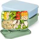 Teenyyou 2 Pack Silicone Bento Box Lunch Box for Adult 4 Compartment Food Grade 40 oz Leak-proof Lunch Container for Meal Lunchbox Container for Snack, Microwave Dishwasher Safe (Blue,Green)