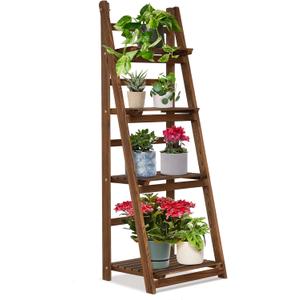 IDZO 4 Tier Wooden Ladder Shelf 44 in Bookcase Ladder Shelf Storage Shelves Rack Shelf Unit for Office and Home 44 x 16.5 inches, Wood Brown