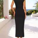 ZESICA Women's 2026 Summer Cap Sleeve Casual Bodycon Dress Elegant Wedding Guest Cocktail Party Formal Long Midi Dresses (Black, XL)