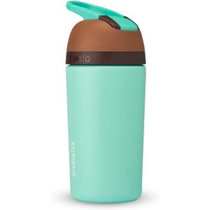 Owala Kids Flip Insulated Stainless-Steel Water Bottle with Straw and Locking Lid, 14-Ounce, Brown/Teal (Mint Chocolate Chip)