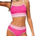 TALLWH Girls Swimsuit 2 Piece Casual Color-Block Adjustable Straps Bikini Sets Girls Bathing Suit Teen Bathing Suits Size14-16