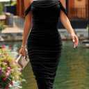 PRETTYGARDEN Summer Wedding Guest Dresses for Women 2026 Off the Shoulder Ruched Bodycon Spring Midi Cocktail Party Dress (Black, L)