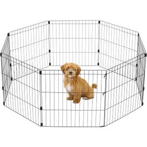 IRIS USA Metal Dog Playpen, 8-Panel 24" Pet Playpen, Puppy Playpen, Indoor/Outdoor Dog Fence, 58 x 58 x 24, Foldable, Customizable, Black