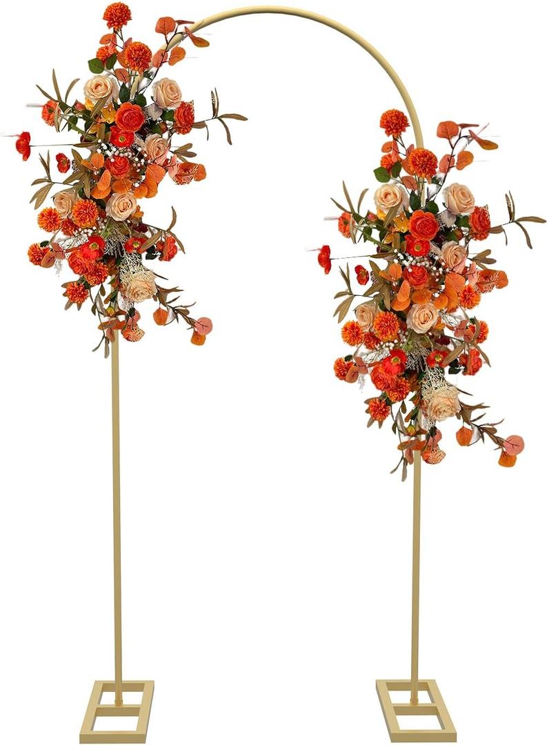 Queension Arch Backdrop Stand 6FT, Metal Wedding Arch Stand with Base for Ceremony, Balloon Arched Backdrop Frame for Birthday Party Baby Shower Celebration Decorations, Gold