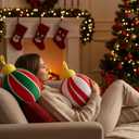 Yookeer 2 Pcs Christmas Ball Pillow 9.84 Inch Xmas Round Throw Pillow Red Velvet Bell Christmas Decor Cushion Holiday Couch Bell Pillows Xmas Gift for Couch Chair Bed Bedroom Living Room Decoration