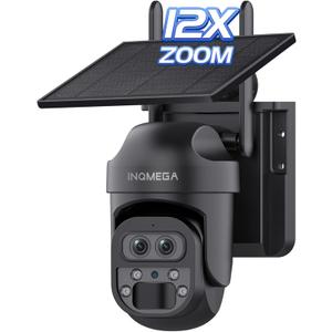 INQMEGA [ 12X Zoom ] 6MP Security Solar Cameras Outdoor, 2.4G WiFi Wireless Camera with PIR Motion Detection, Daul Lens, Color Night Vision, Spotlight Siren, No Subscription Required