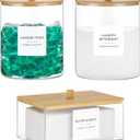 Glass Jars and Acrylic Dryer Sheet Holder, Laundry Pods Container with Bamboo Lid and 27 Labels, Powder Detergent Containers for Laundry Room Organization, Storage Jars Set (3 Pack) (White)