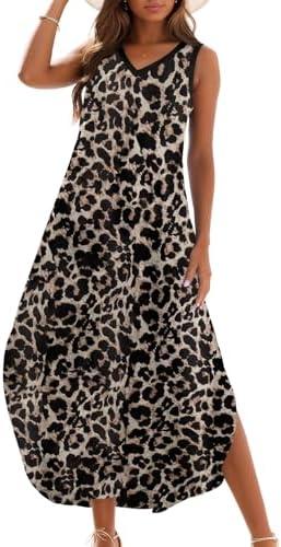 Zilcremo Women's Summer Casual Loose Sundress Long Dress Sleeveless V Neck Split Tshirt Maxi Dresses, Size XL