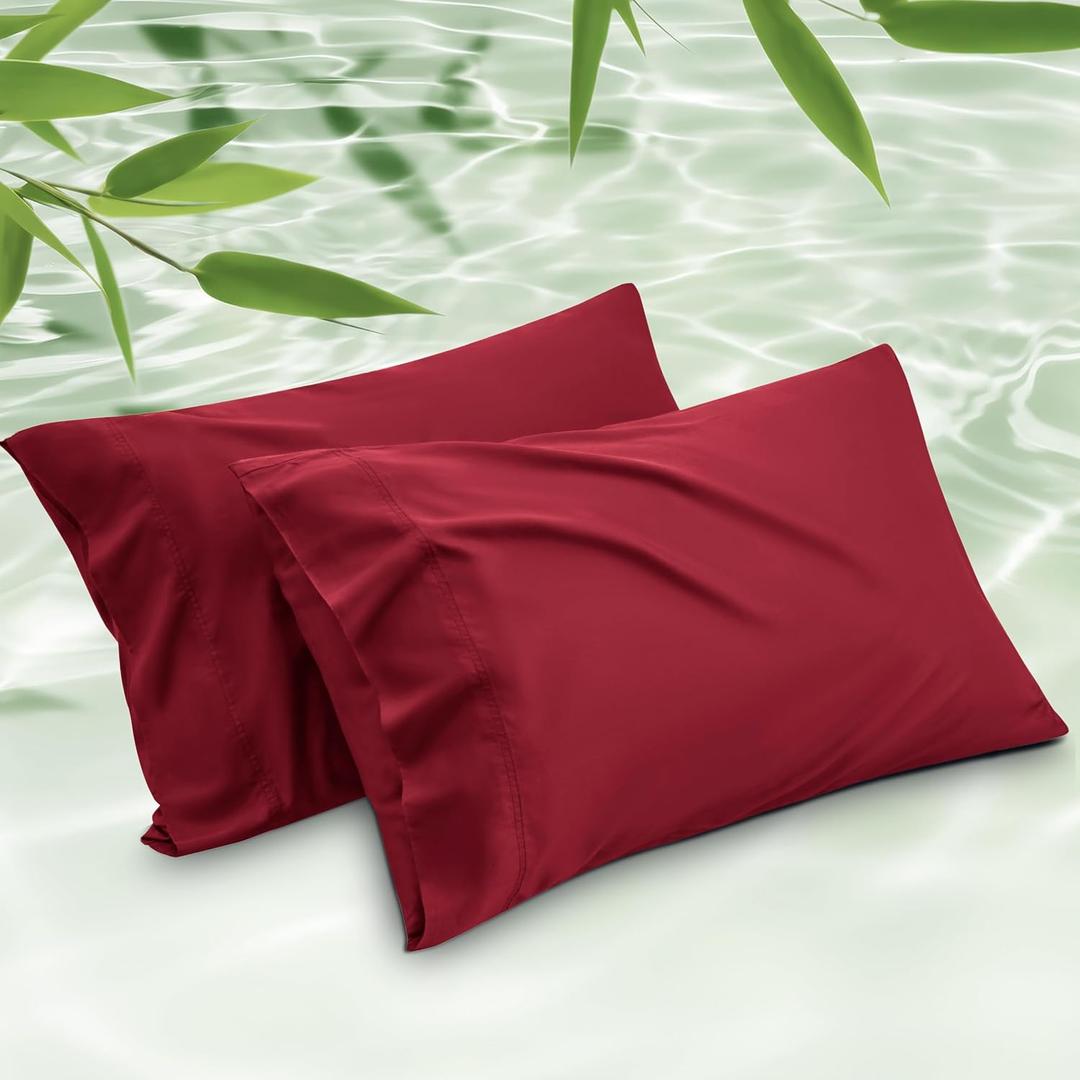 Bedsure King Size Pillow Cases Set of 2, Cooling Pillow Cases King, Rayon Derived from Bamboo Red Pillowcases, PureWoven Silky Soft Cool Bedding Pillow Covers with Envelope Closure, 20x36 Inches
