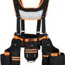 Tool Belt with Suspenders, Adjustable Electrician Tool Belt Organizer with Detachable Tool Pouch Bag & Hammer Holder, Heavy Duty Tools Pouch Belt for Carpenter Electrician Framers (Black Orange)