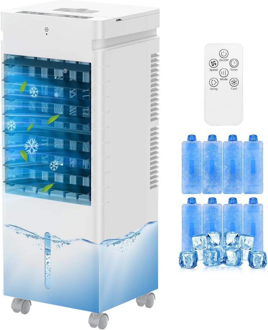 Portable Air Conditioners,Windowless Swamp Cooler Portable AC Unit, Cooling Fan That Blow Cold Air w/Remote 5L Tank 12 Speeds 9H Timer, Evaporative Air Cooler for Bedroom Indoor Room (white)