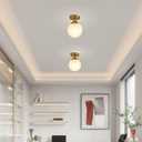 KCO Lighting Small Milk Glass Globe Semi Flush Mount Ceiling Light Mid Century Modern Gold Ceiling Light Fixtures Brass Hallway Light for Hallway Entryway Bedroom
