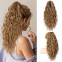 SEIKEA 18" Ponytail Extension Claw, PT002 Tia Long Multi Layered Hair FluffyThick Wavy Curly Clip in Hair Extensions Ponytail Natural Soft Synthetic Hairpiece Deep Light Brown with Blonde Highlights