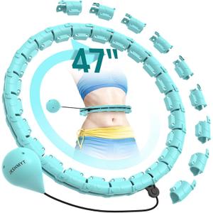 JKSHMYT Weighted Hula Circle Hoops for Adults Weight Loss, Infinity Fitness Hoop Plus Size 47 Inch, 24 Detachable Links, Exercise Hoop Suitable for Women and Beginners (Cyan)