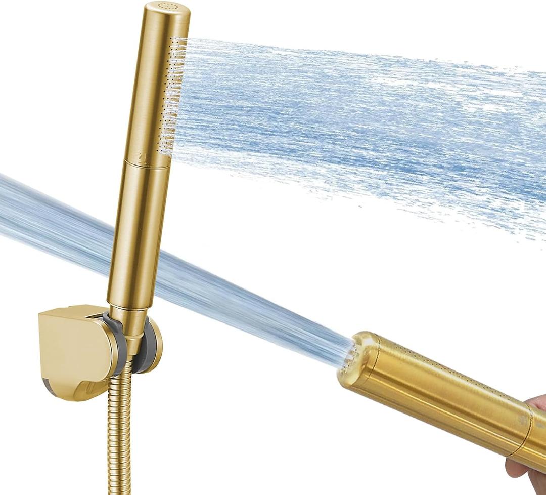 Homipro Brushed Gold Brass 2 In 1 Function High Flow Handheld Shower Head Set High Pressure 7 Inch Brushed Finish Shower Head Sprayer Hand Shower Wand with 59 Inch Hose, Bracket