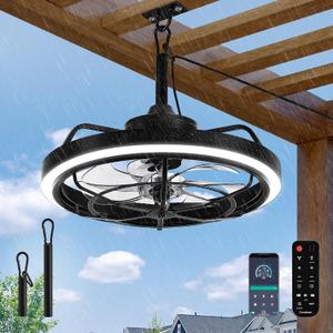 Conciseer Outdoor Ceiling Fan with Light for Patio, 20" Waterproof All-Weather Plug-in Hanging Fan, Smart APP/Remote Control, 3CCT Dimmable LED, Caged Design for Gazebo, Pergola, Porch, Medium
