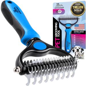 Pat Your Pet Deshedding Dog Brush For Shedding  Cat Brushes For Indoor Cats, Double-Sided Cat Brush Deshedding & Grooming Tool For Long Haired And Short Haired Dogs, Skin-Friendly (Bright Blue)