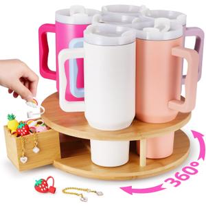 Rotating Tumbler Organizer with Drawer, Water Bottle Organizer, Stanley Cup Holder for 40 Oz Tumbler with Handle to 14 Oz Stanley Cup with Handle, Stanley Cup Organizer for Tumbler Accessories