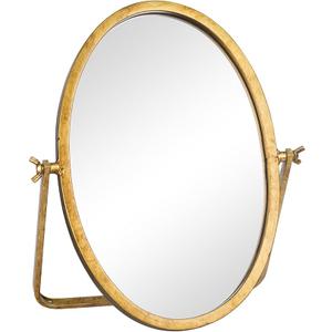 Vintage Makeup Desk Mirror, 11.8" L x 7.9" W Antique Gold Vanity Table Mirror, Metal Framed Oval Small Standing Mirrors, 360 Adjustable Rotation Mirrors for Tabletop, Bathroom