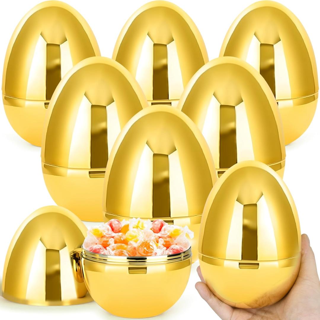 Octeric 12 Pcs 6" Jumbo Golden Easter Eggs, Fillable Shiny Metallic Plastic Eggs for Filling Treats Toys Gift Baskets Filler Stuffers, Easter Hunt Decor, Party Favor, Classroom Prize Supplies